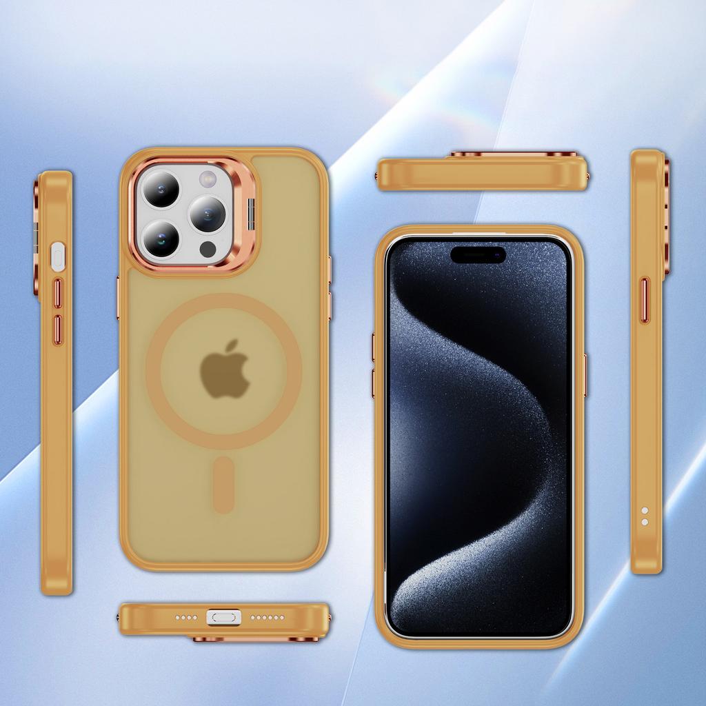 Compatible with MagSafe for iPhone 15 Pro Case PC+TPU+Metal Kickstand Phone Cover
