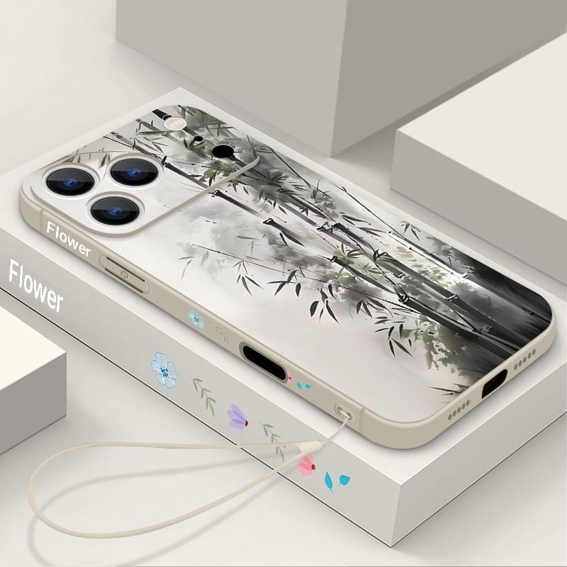 Colorful Flowers Pattern Lanyard Case For iPhone 17 Pro Max Funda iPhone 16 15 14 13 Pro Max 11 16E 17E Soft Silicone Cover