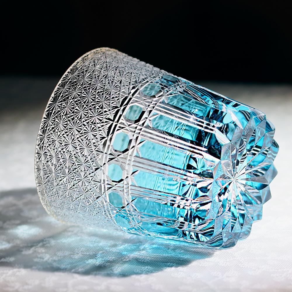 Sky Blue Hand-Carved Edo Kiriko Glass Cup 320ml New Style - Yu Lan (Jade Blue) Japanese Traditional Crystal Whiskey Glass