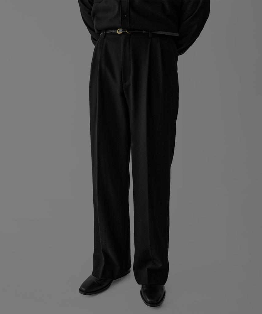 Baulopeulodeogteu Wool Double-Pleat Wide Slacks [Black]