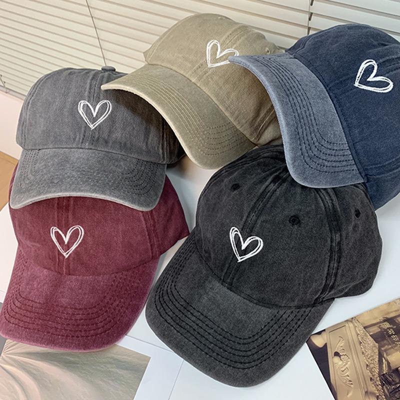 Washed Hat Women's Big Head Circumference Cap Retro Sweet Cool Babe Love Soft Top Baseball Cap Shows Small Face