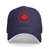 Canada Esdoornblad Logo Zwarte Baseballpet met Rood Cirkel Ontwerp Klassieke Verstelbare Pet voor Unisex en Dames Buitenkleding