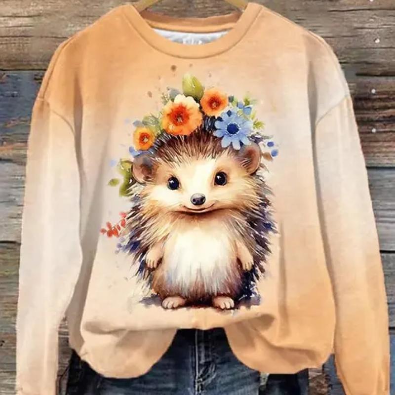 Stripet katt hettegenser for kvinner Mote O-hals genser Topp Uformell Streetwear Dame Genser Hip-Hop Dame Genser Klær