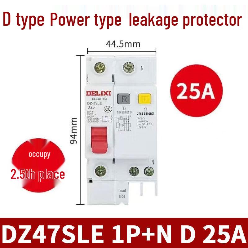 Delixi DZ47SLE Single Phase Type D Earth Leakage Circuit Breaker with Protector 1P+N Air Switch