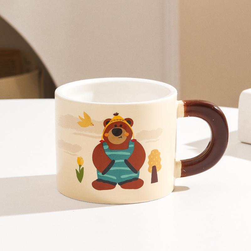 Fufu Cartoon Mug Cute Bear with Cover Couple Home Water Cup Ceramic Office Gift Box