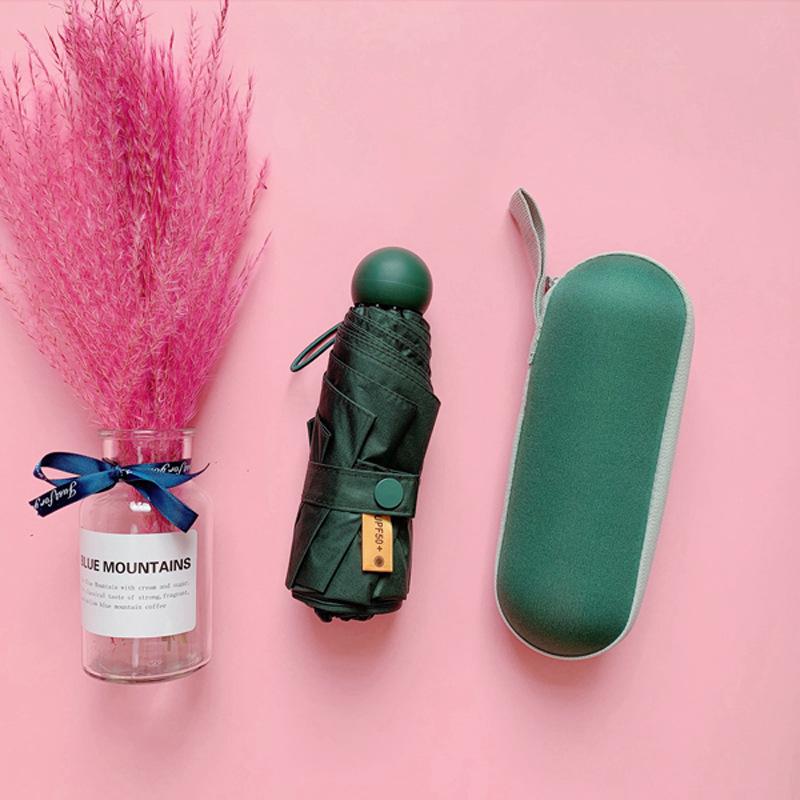 Ultra-Light 6-8 Bone Mini Capsule Umbrella - Compact Sunshade with Glasses Case for Sunny & Rainy Days