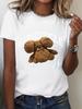 Unisex Cotton T-shirt with Plush Bear Print Round Neck Short Casual Unisex with Fun Letter Designs for Daily Wear