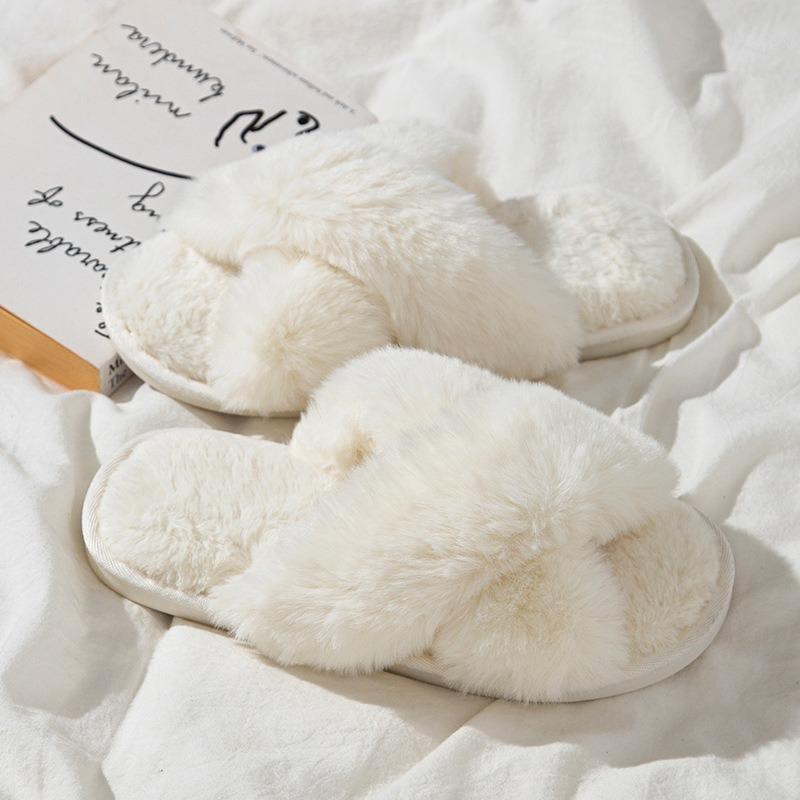 Princess style autumn and winter new high-end plush slippers women's home thickened cross cotton slippers