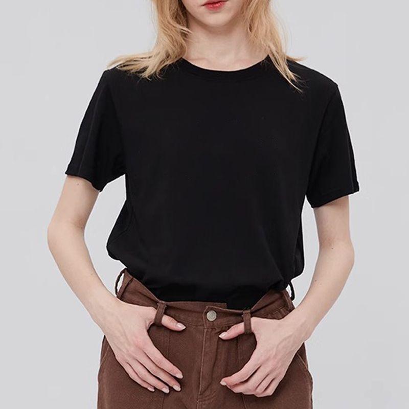 Light Gray Short sleeve T-shirt Women 2025 New Summer Cotton Loose Bottoming Shirt Basic Shoulder Solid Half Sleeve