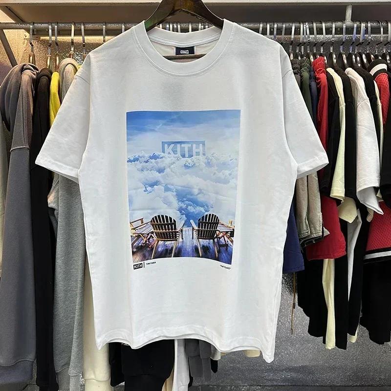 KITH FW Oversize White Black Apricot Eurocode Short Sleeve Best Quality Cotton Tshirt Printing ONeck Simple Breathable Lovers