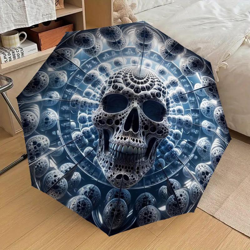 1pc Fractal Skull Automatic Folding Umbrella - Compact 8-Rib Design,Perfect Gift for Friends & Family Yy250926078