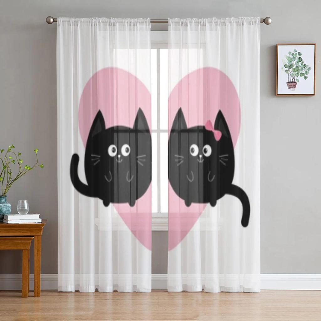 Urocza para kociąt romantyczne tiulowe zasłony do salonu kuchenne zasłony okienne Home Decor przezroczysta zasłona do sypialni dla dzieci