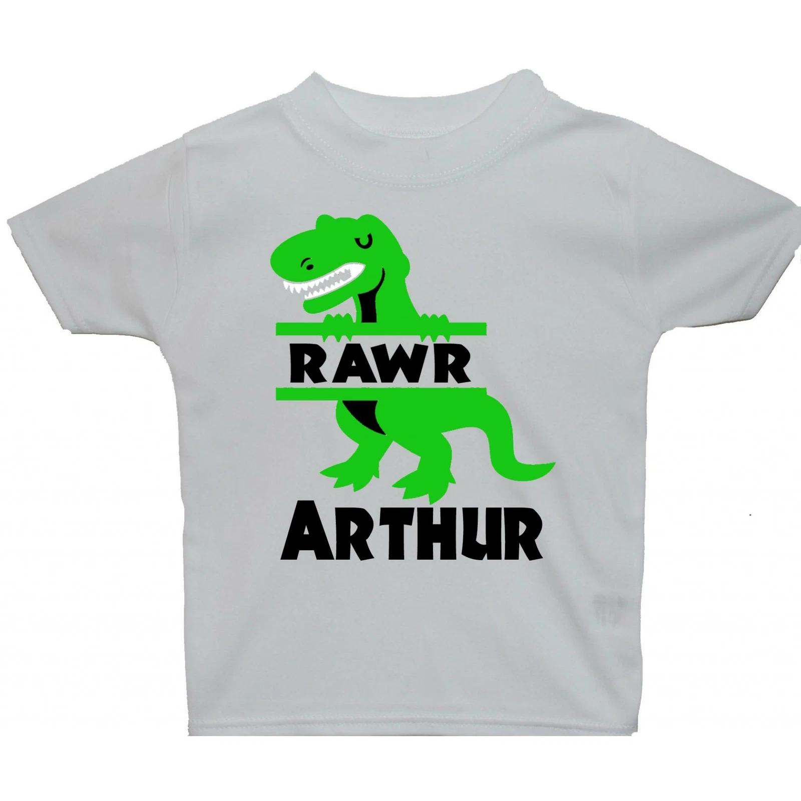 Personalised Name RAWR T-Rex Dinosaur Baby, Children T-Shirt, Top 100