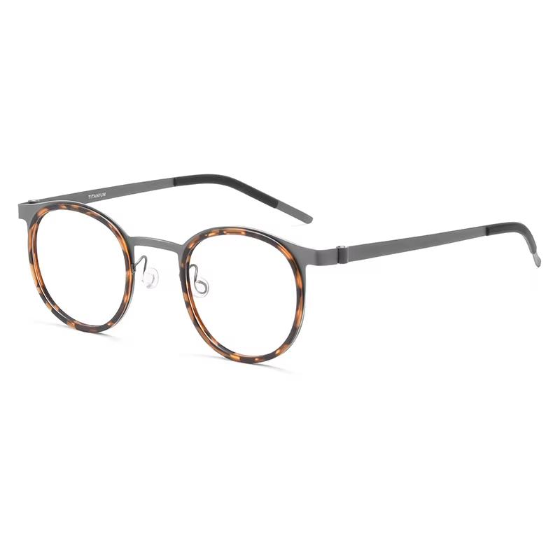 

Ultra-light Fashion High-end Pure Titanium Screwless Design Alloy Glasses Retro Round Glasses Frame Men леопардовий