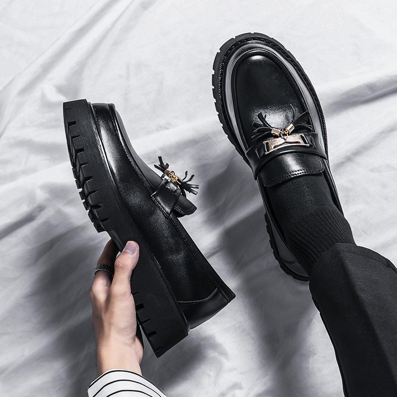 Platform Business Formal Leather Shoes Round Toe Shoes Tassels Loafers Luxury Casual Increase Oxford Shoes Black Wedding Shoes