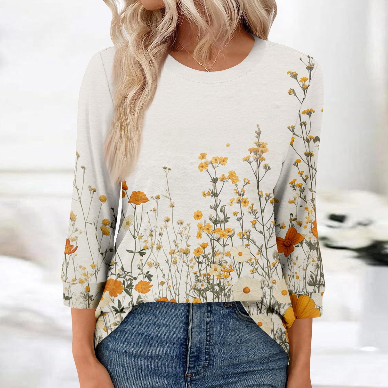 

Женская модная повседневная свободная футболка с круглым вырезом и рукавами 3/4 с принтом, женский топ M