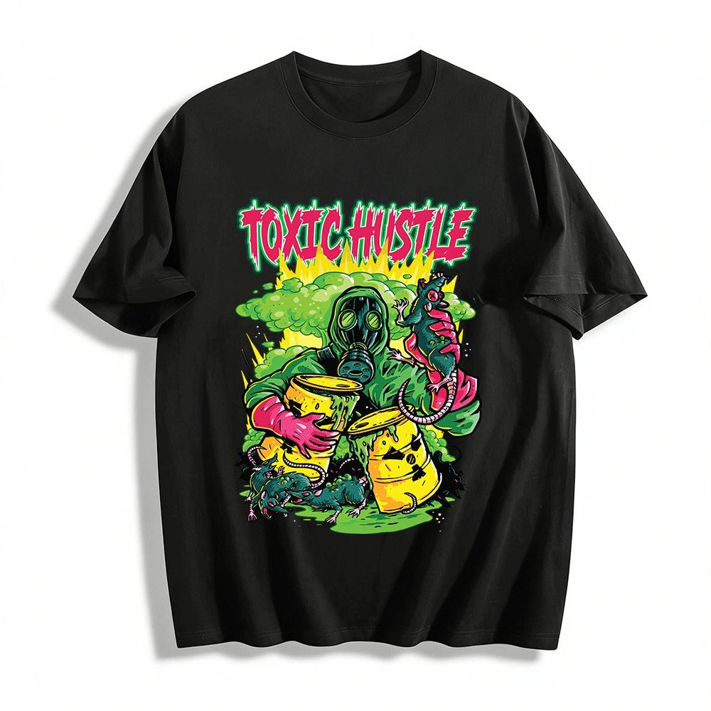 Toxic Hustle Gas Mask Rat Graphic Streetwear Tee Pure cotton T-shirt XXS