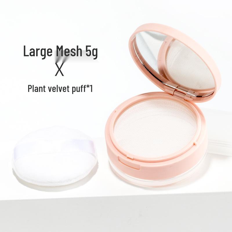 Portable Refillable Powder Compact with Mesh for Setting, Blush, and Talcum