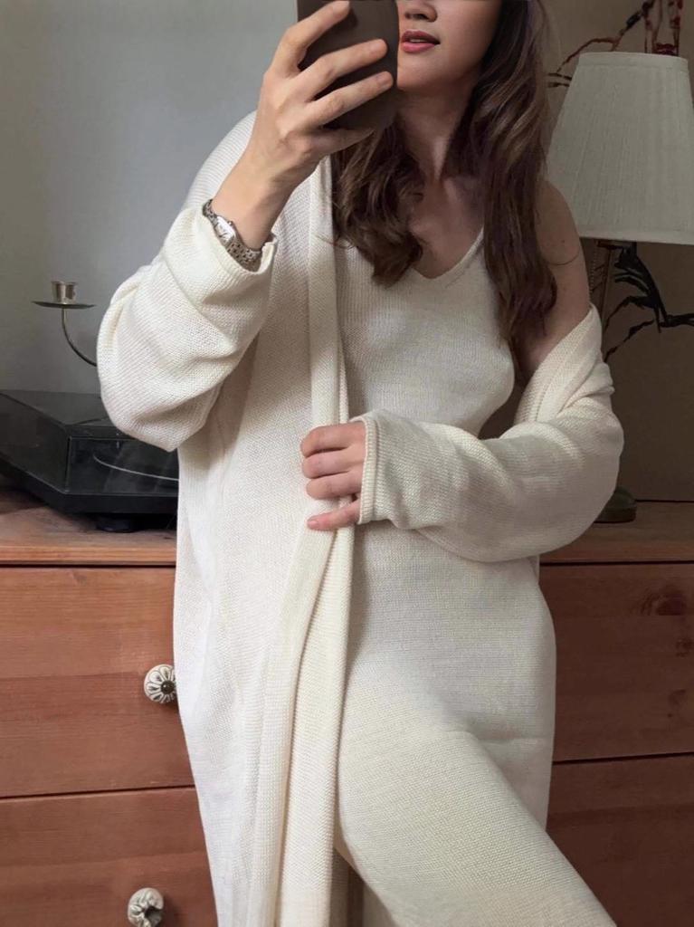 Women's Knit Maxi Dress 2 Piece Set Cotton Crochet Sleeveless Dress with Long Sleeve Cardigan Soft Breathable Vacation Outfit