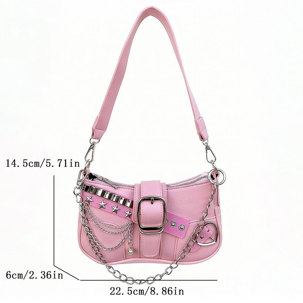 Vintage Y2K Schultertasche PU-Leder Silberne Kette Unterarmtasche Pendler Handtasche Damen