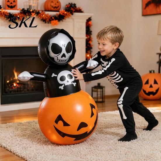 Outdoor Halloween Decor Inflatable Grim Reaper Decoration, Large Spooky Blow Up Decoration with Pumpkin for Yard, Lawn, Porch, Haunted House,