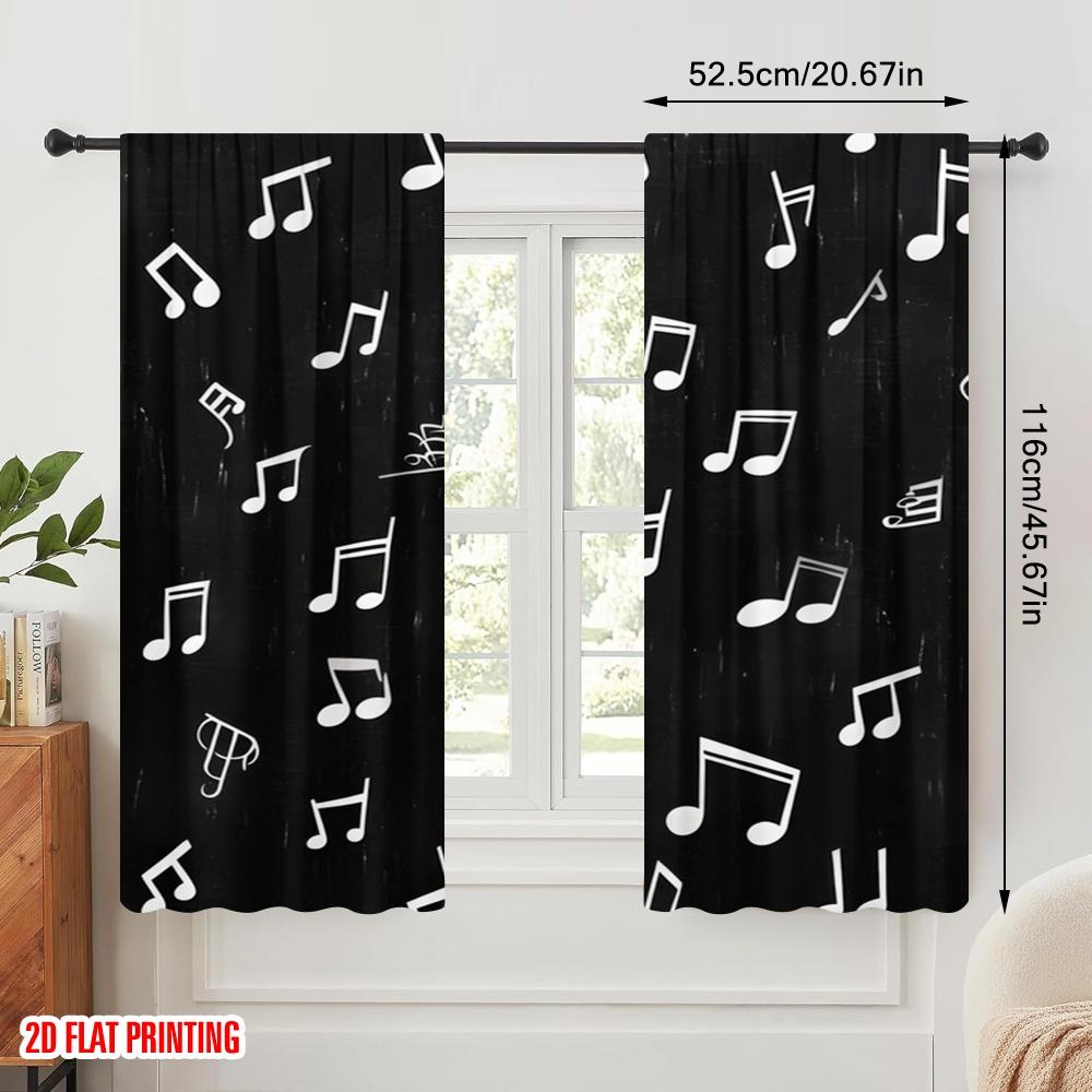 2pcs,2D Plane Printing Light Filtering Curtains Musical Notes Dance 100% Polyester (without Rod) Festive for Bedroom Living Room