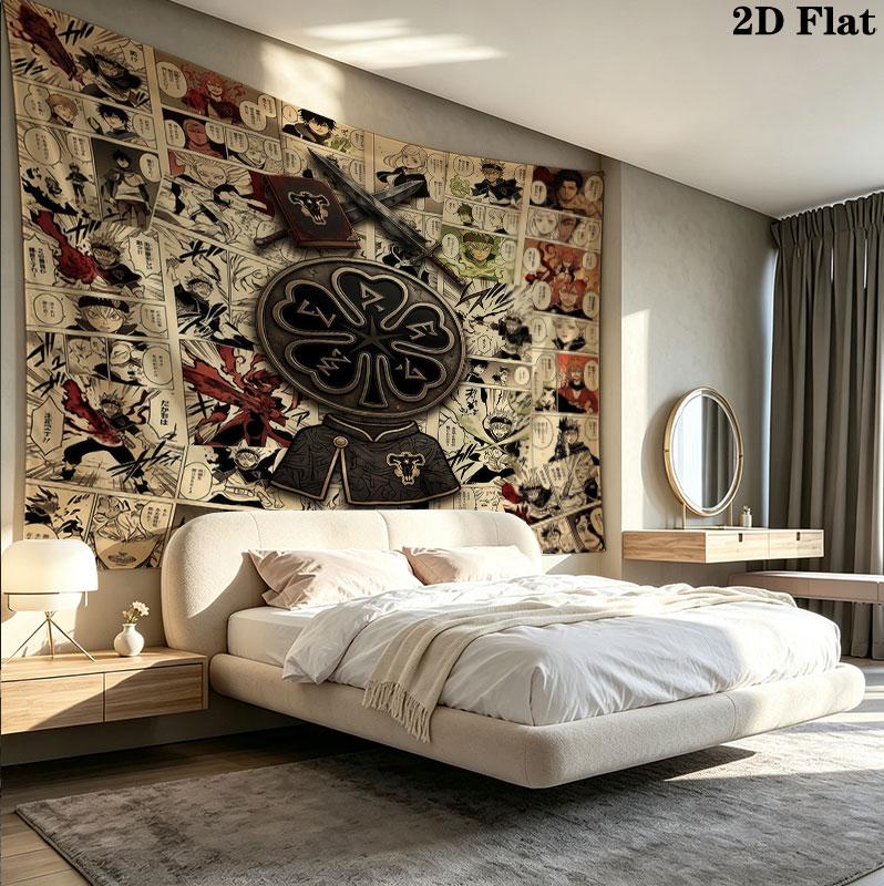 Arazzo da Parete Black Clover Appeso Estetico alla Parete Coperta in Tessuto Stampato Arazzi Decorativi per Camera da Letto Soggiorno Decorazione per la Casa
