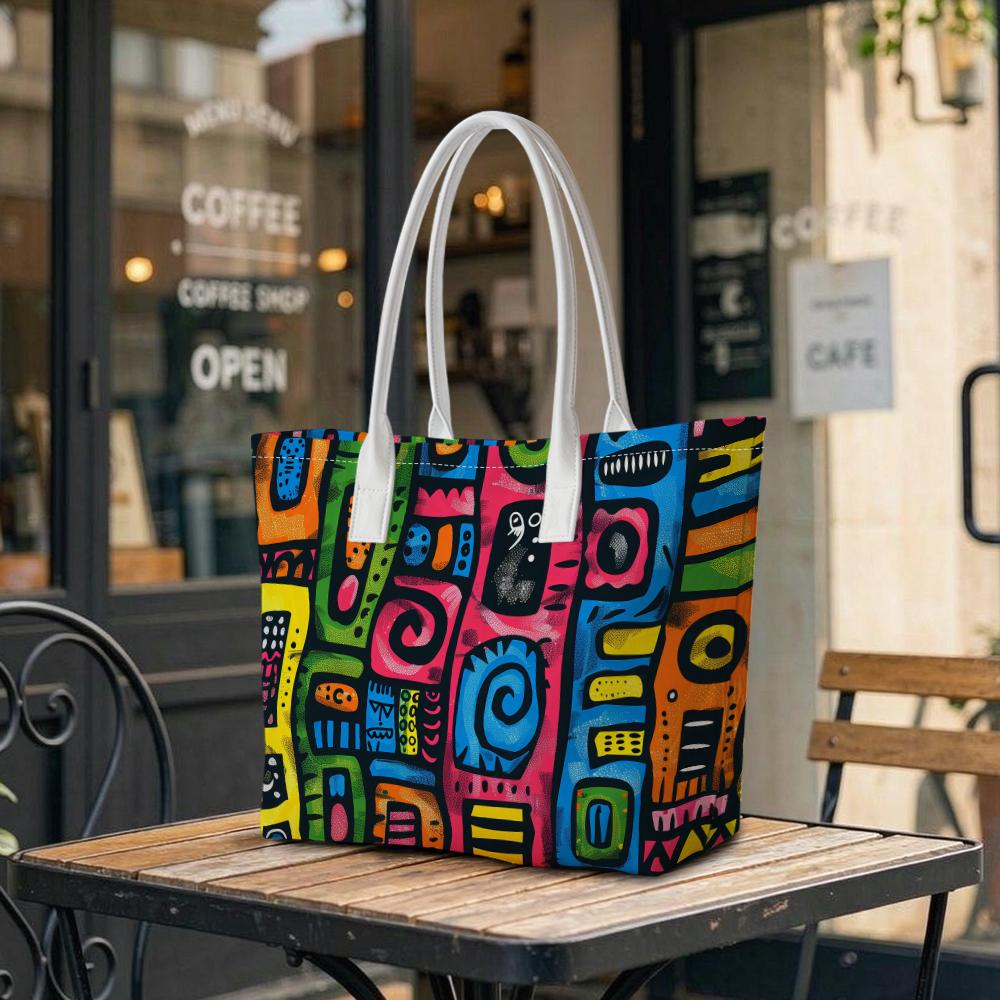 Colorful Graffiti Tote Bag Fashion Casual Daily Shoulder Bag Lightweight Portable Shopping Handbag