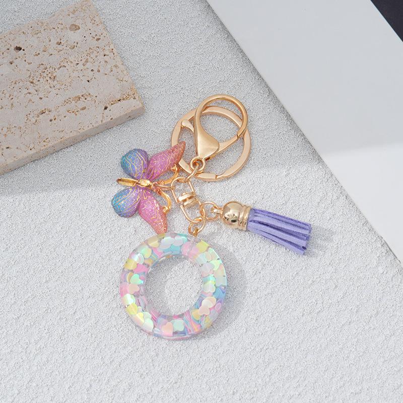 Heart & Alphabet Keychain with Butterfly and Tassel Bag Charm