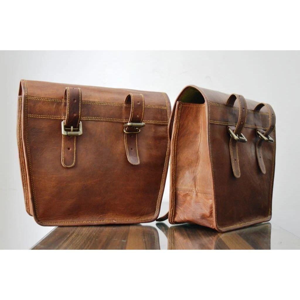 2 Motorcycle Saddlebags 2 Side Pouch Brown Leather Pouch Panniers Saddle 2 Bags