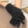 BOHOBOCO Women's 100% Cashmere Rose Pattern Winter Gloves