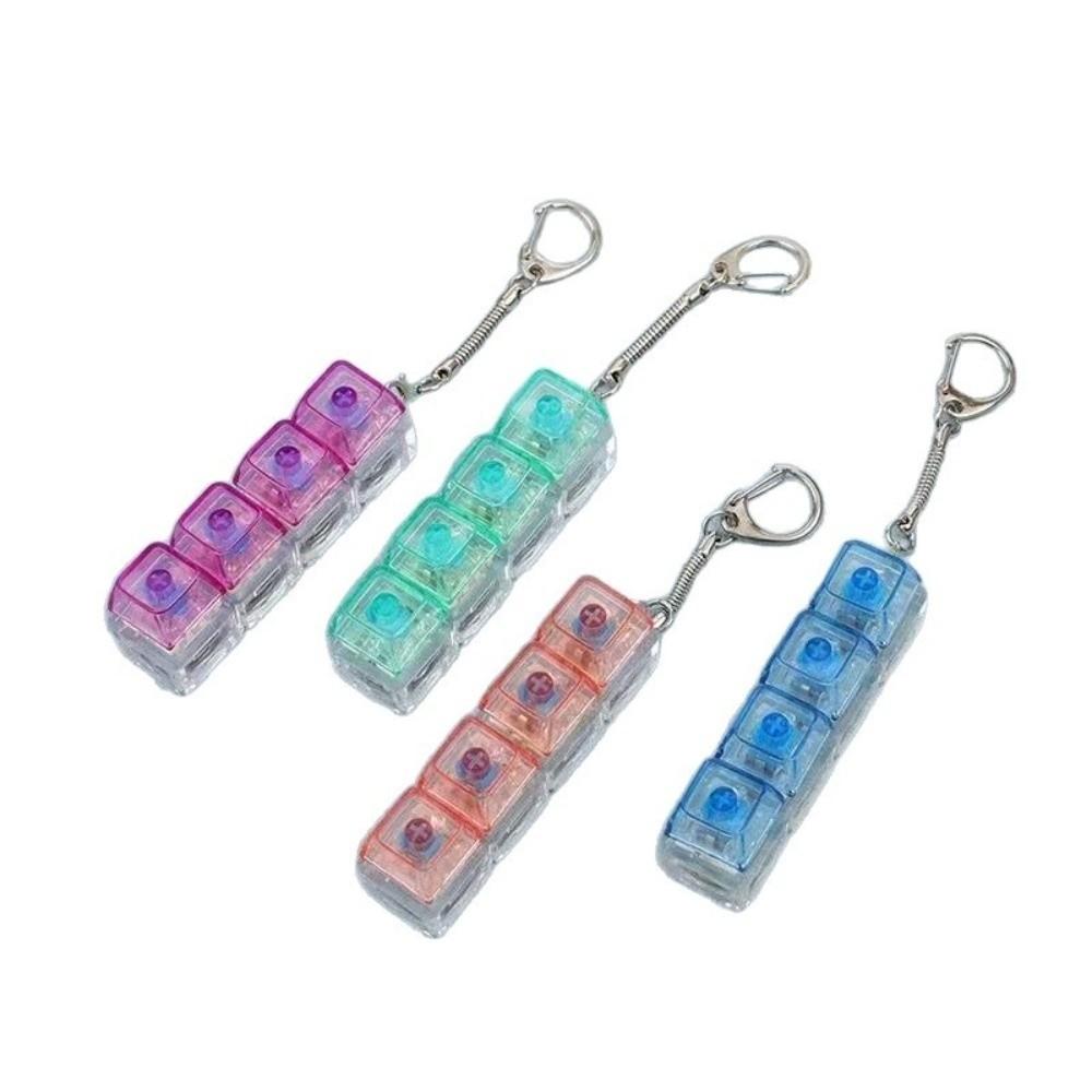 Funny Crystal Keycap Pendant Luminous Light Fidget Keyboard With Led Transparent Shaft 4 Keys Design Decompression Keyboard