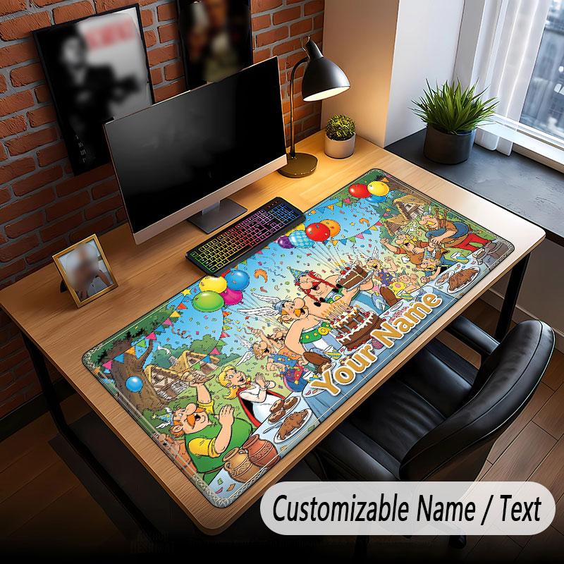 Custom Name Text Big Mouse Pad,Asterix & Obelix Soft Non Slip Extended Desk Mat For Home Office