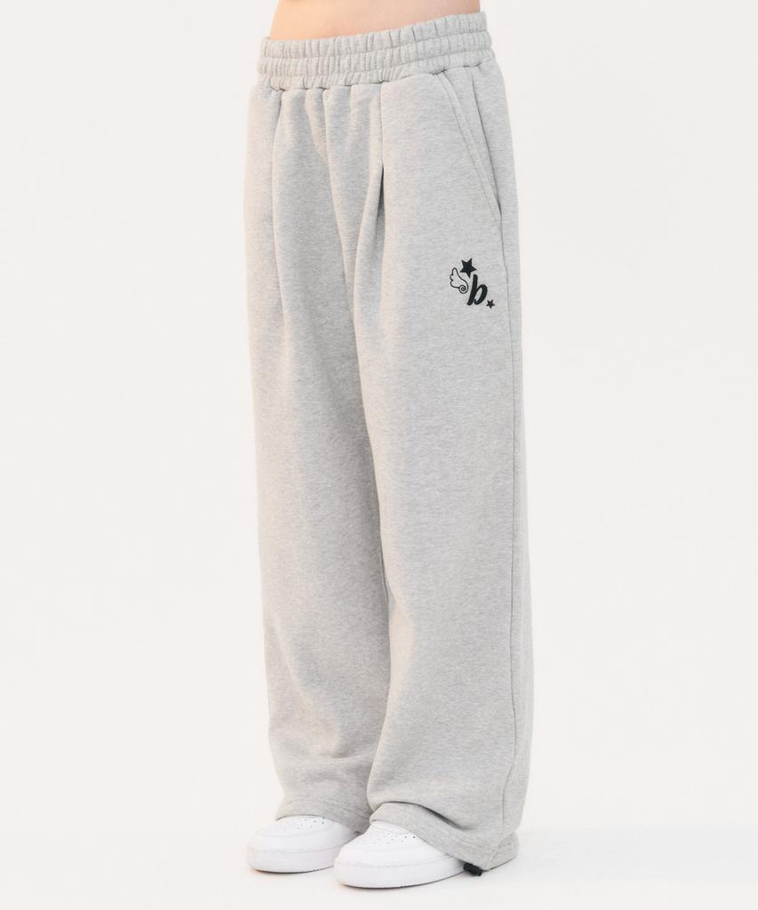 AMBLER [Terry/Fleece] Angel Star Patch Embroidered One-Pleat Drawstring Wide Sweatpants Ap903 (Melange)