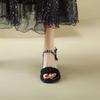Ladies Shoes Heeled Summer 2024 High Heels Sandals for Women Rhinestones Footwear Pumps Beige Bow Round Toe Tip Diamond Sale F H