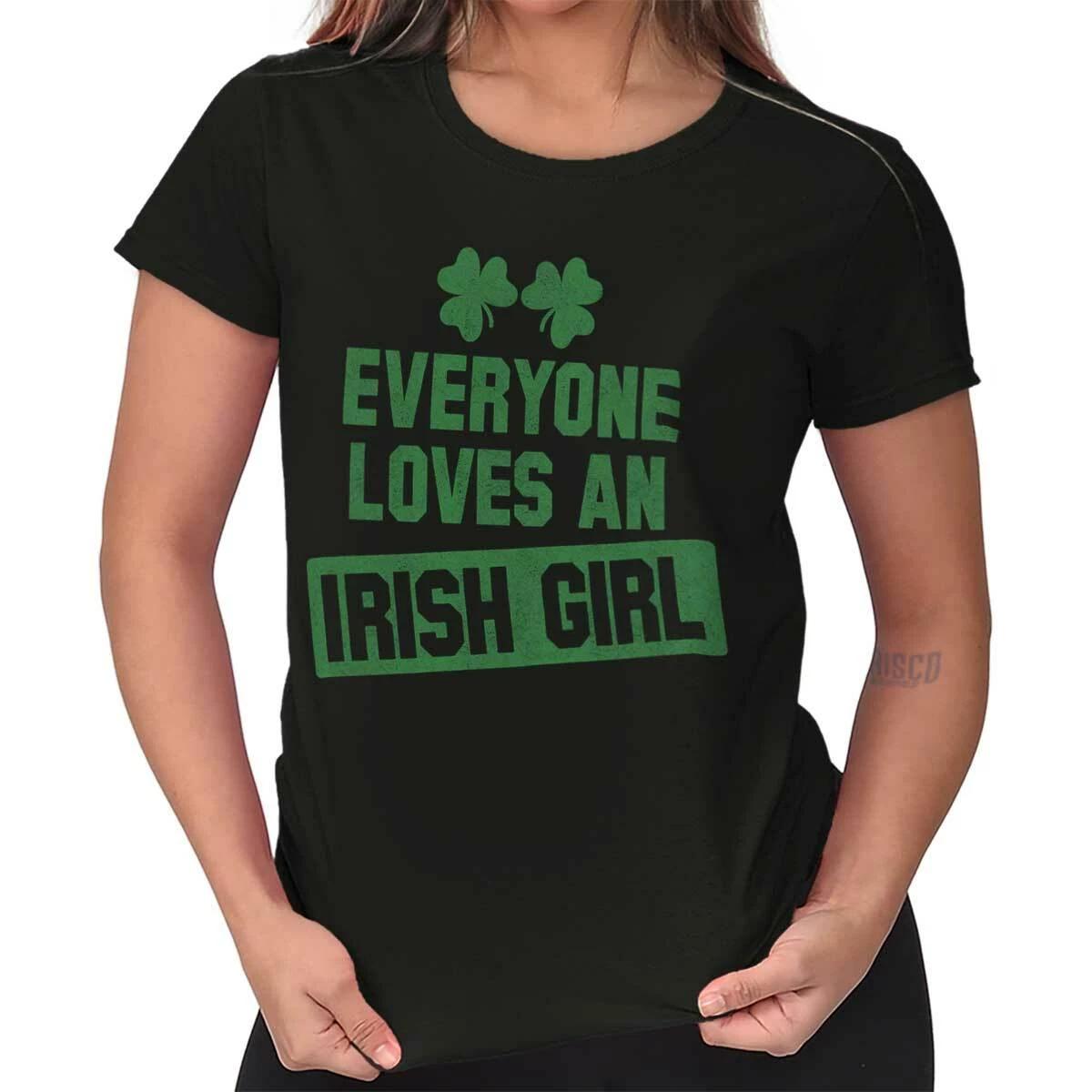 St Patrick s Day Everyone Loves A Irish Girl Womens Top Junior Graphic Tee XS