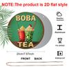 2D Flat - A Vintage Aluminum Sign About 'BOBA TEA', Retro Bubble Tea Cup Design with Strawberry & Cream Topping Measuring 7.87 Inches, Suitable for