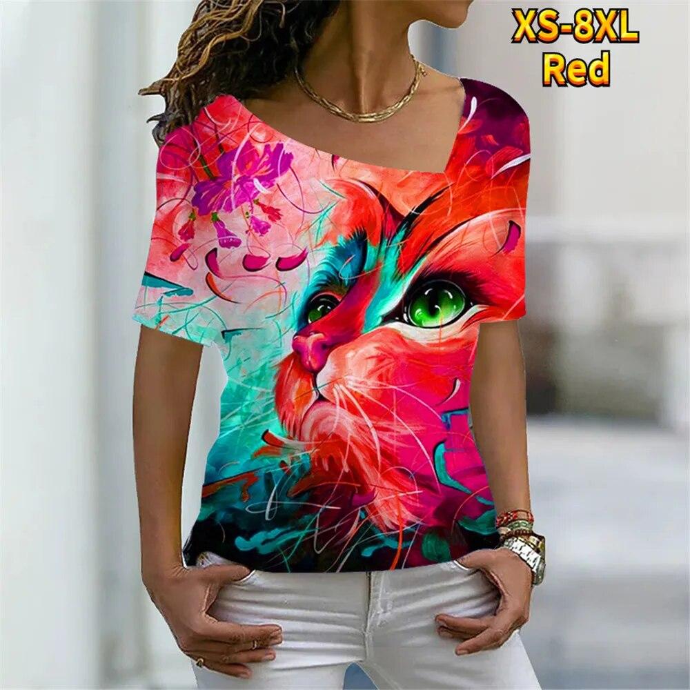 Женская футболка с цифровым 3D принтом «Милый кот» — фото 5