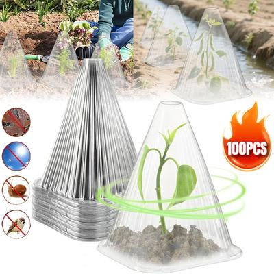 100PCS Gardening Greenhouse Plant Covers Transparent Garden Cloches for Plants Reusable Bell Plant Cover Plastic Small Plant Seedling Protector