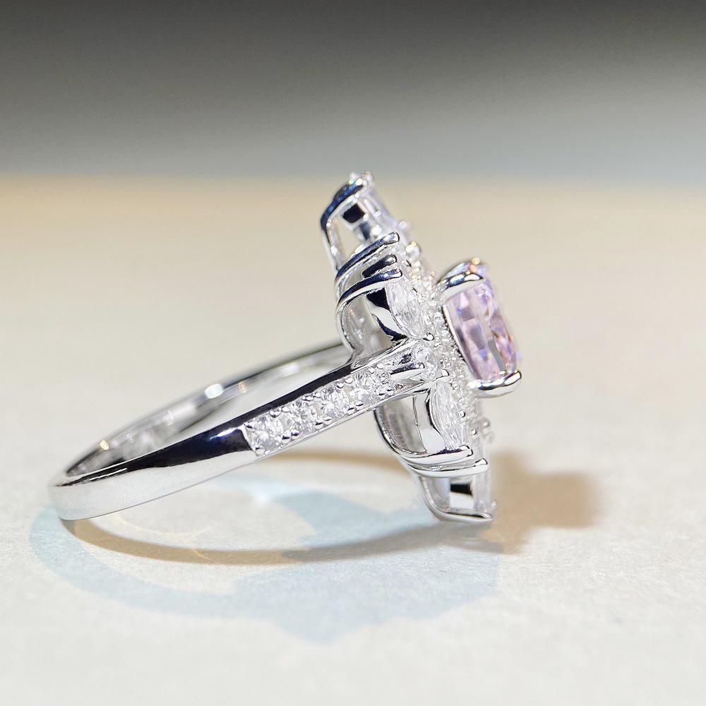 Ice Flower Full Diamond Pink Ring – Luxury S925 Sterling Silver for Women