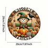 Charming Scarecrow Metal Wall Sign 7.8 Inch Intricate 2D Print Halloween Home Decor