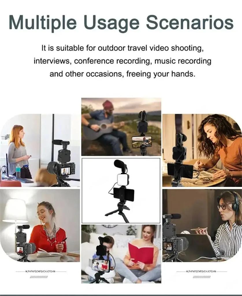 Portable LED Phone Tripod Kit: Handheld Mini Tripod with Mic & Fill Light for Live Streaming