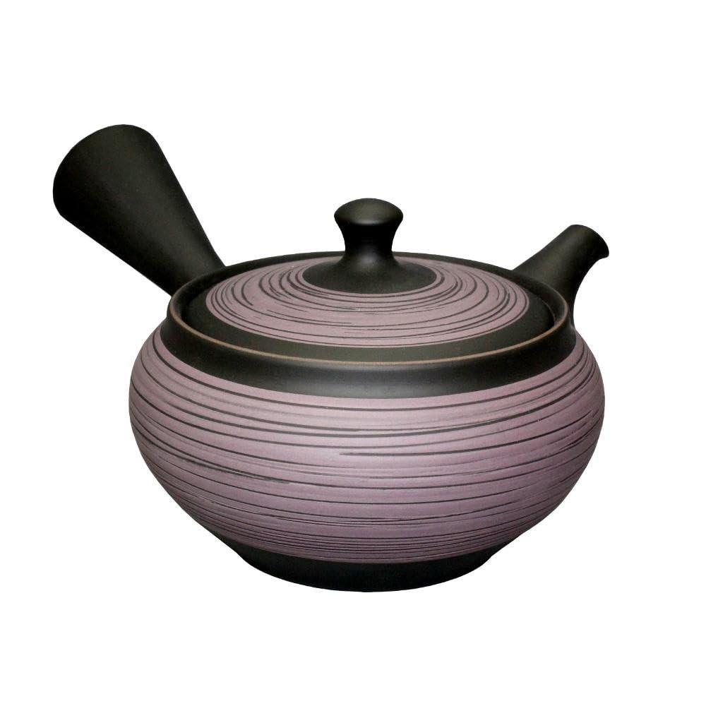 Uko Tokoname-yaki Kyusu Teapot, Black Comb Pattern, Band Net, 360ml