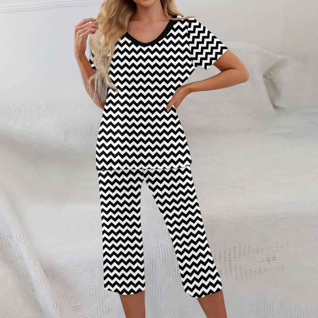 2 Piece Sets For Women Short Sleeve Top And Pants With Pockets Workout Soft Textured Print Sets