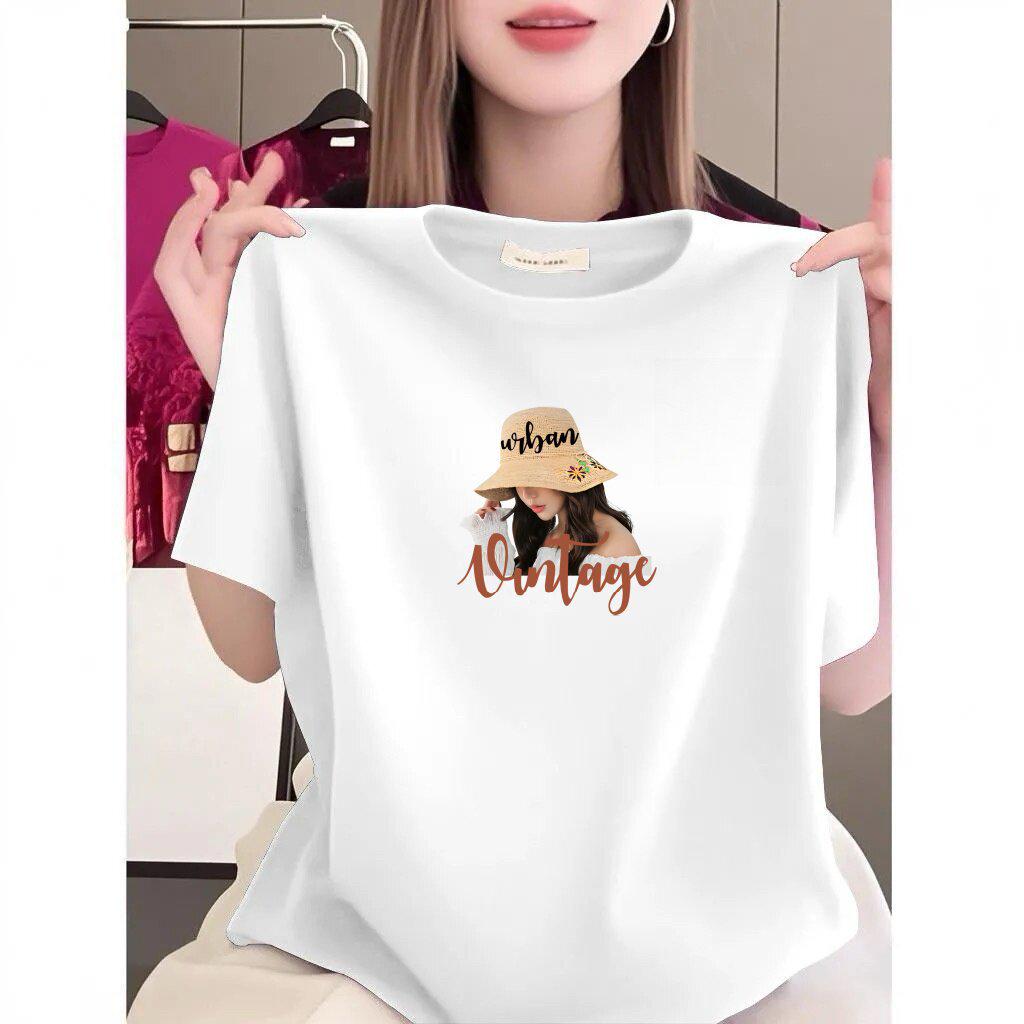 

Korean Retro Printed Short Sleeve Loose Plus Size Round Neck Women s Top Extra Large