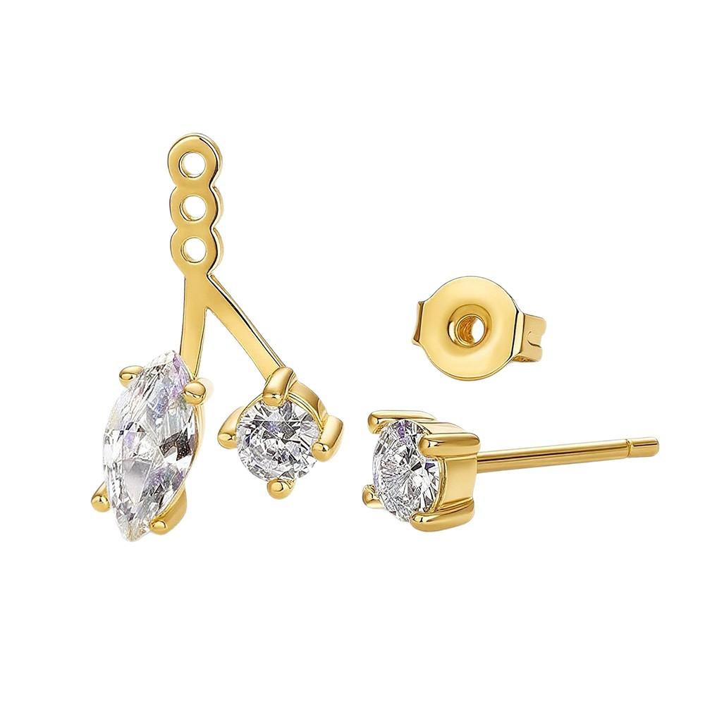 925 Sterling Silver Moissanite Earrings | Adjustable 2-in-1 Cluster Drop Earrings with Marquise & Round Cut Diamond Simulant золотой