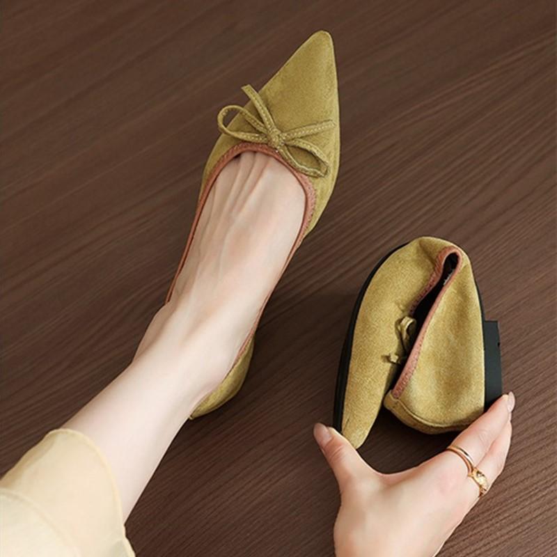 Women Flat Shoes, Large Sizes Autumn New Office Walking Women Bow Decoration Shallow Pointed Toe Slip-On Ballet Women