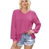 Women's Knit Top, Fashionable Long Sleeve Casual Shirt, V-neck Loose T-shirt