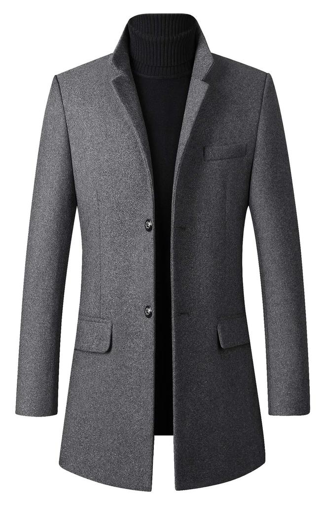 OKJCON Long Chesterfield Plus for Fall and Winter Men's Jacket, Padded, Wool, Thick, Sizes, (JP, Alphabet, 3XL, Gray)