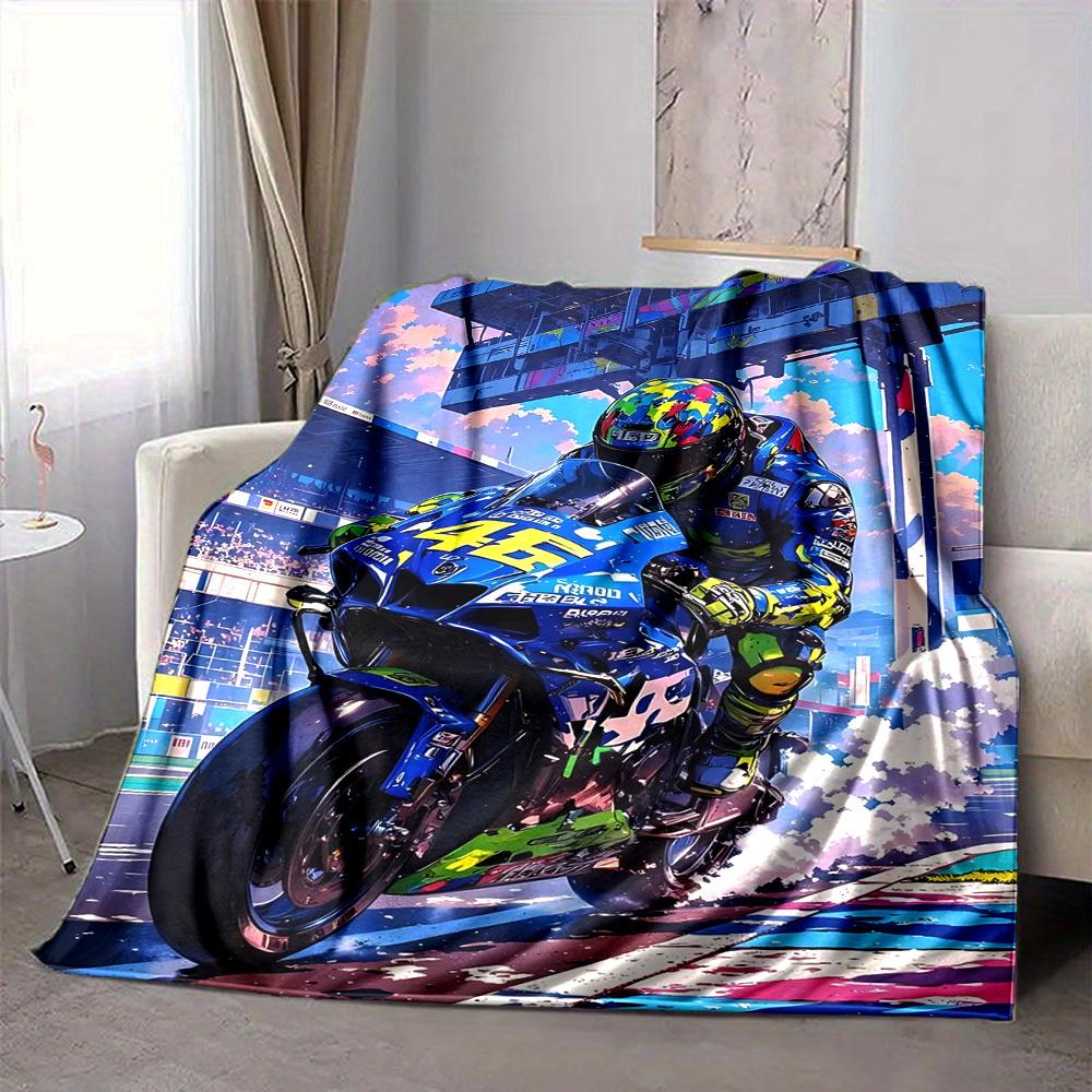 1pc Motorcycle Racing Blanket Lightweight Flannel Blanket Throw Blanket For Sofa, Bed, Travel, Camping, Livingroom, Office, Couch